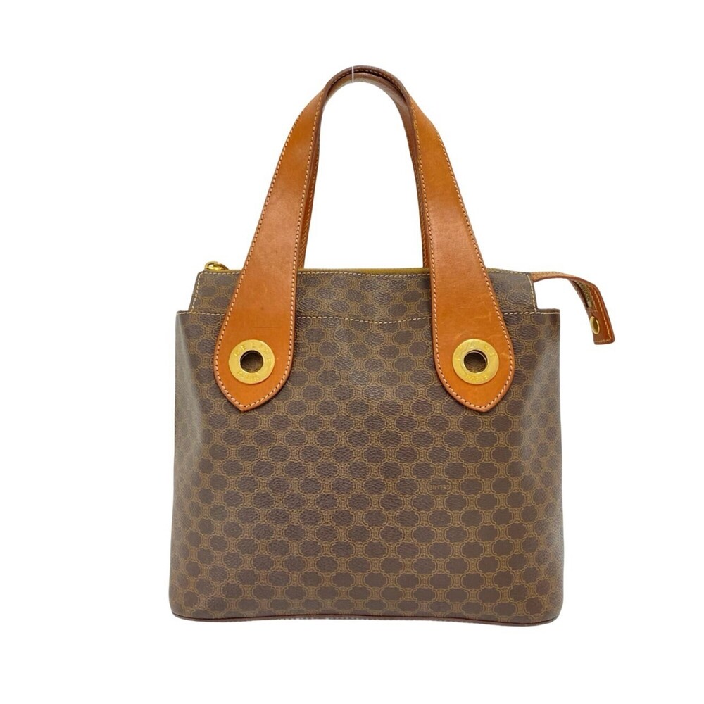 CELINE Vintage Macadam Blazon Pattern Leather Handbag Mini Tote Bag Brown 86669